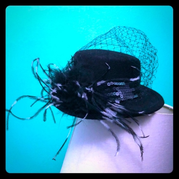 La Vie En Rose NEW $110 - Hat with Veil, Feathers  & comb - Picture 1 of 7